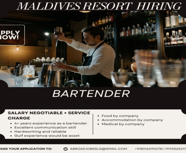 Exciting Bartender Job Opportunity at a Maldives Resort!